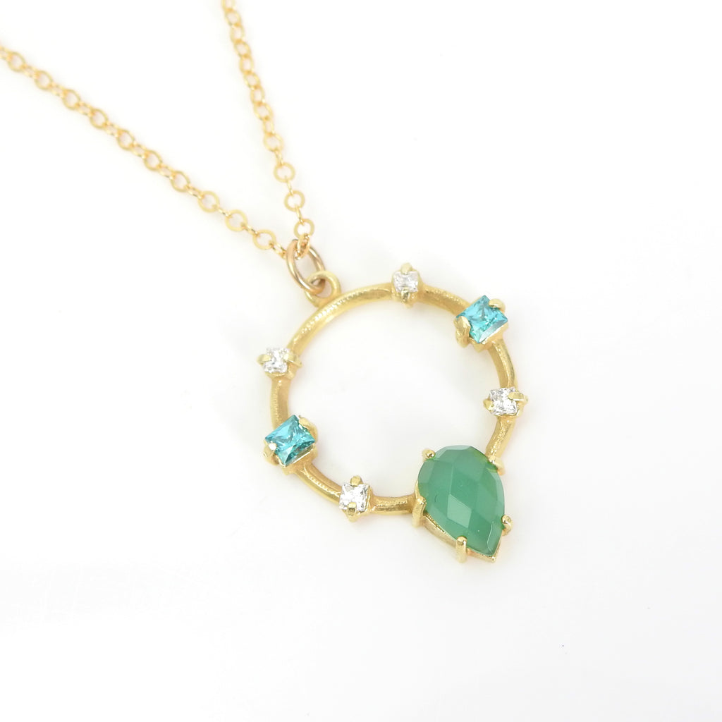 Gold Plated Sterling Silver Green Onyx & Topaz Necklace
