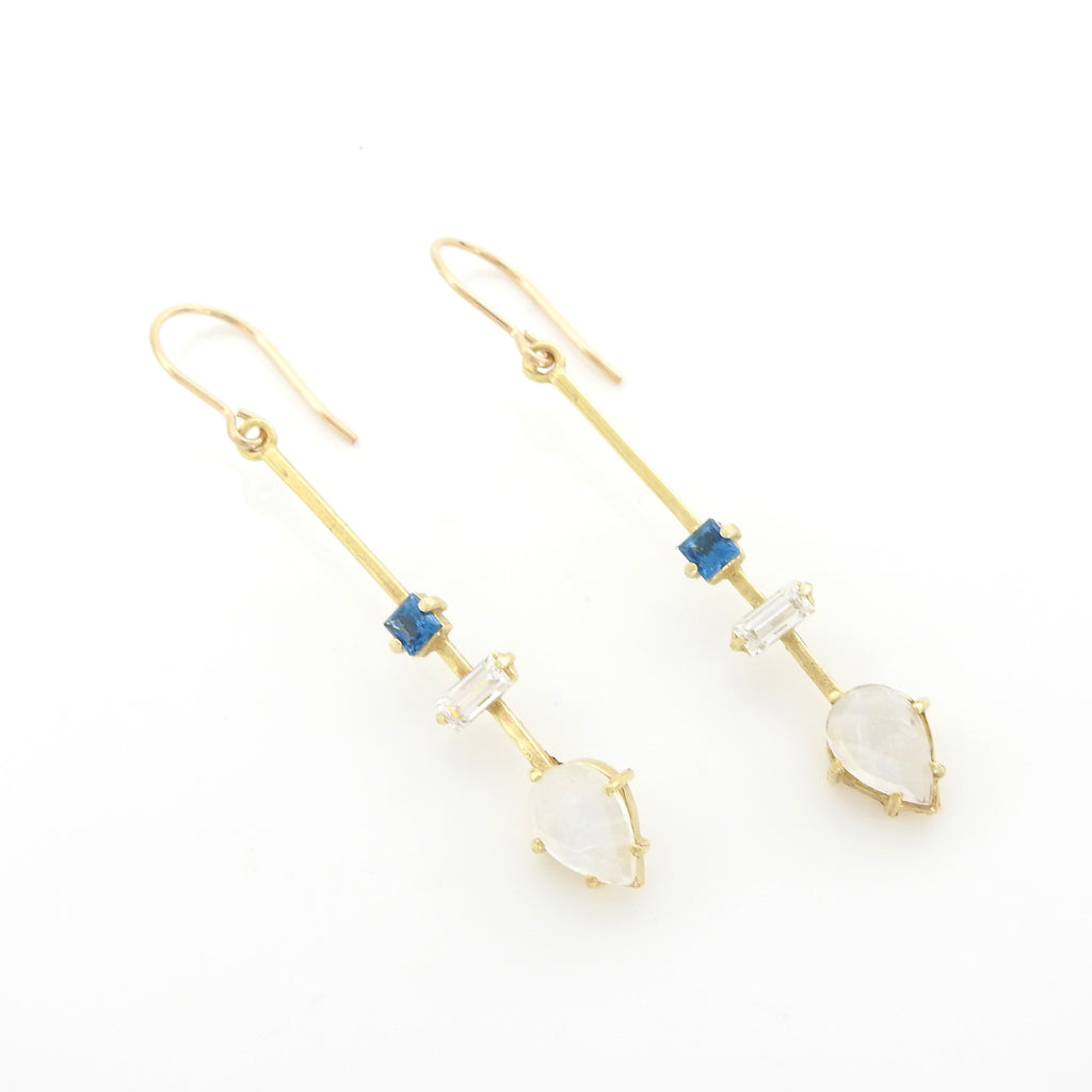 Gold Plated Sterling Silver Moonstone & Blue Topaz Earrings
