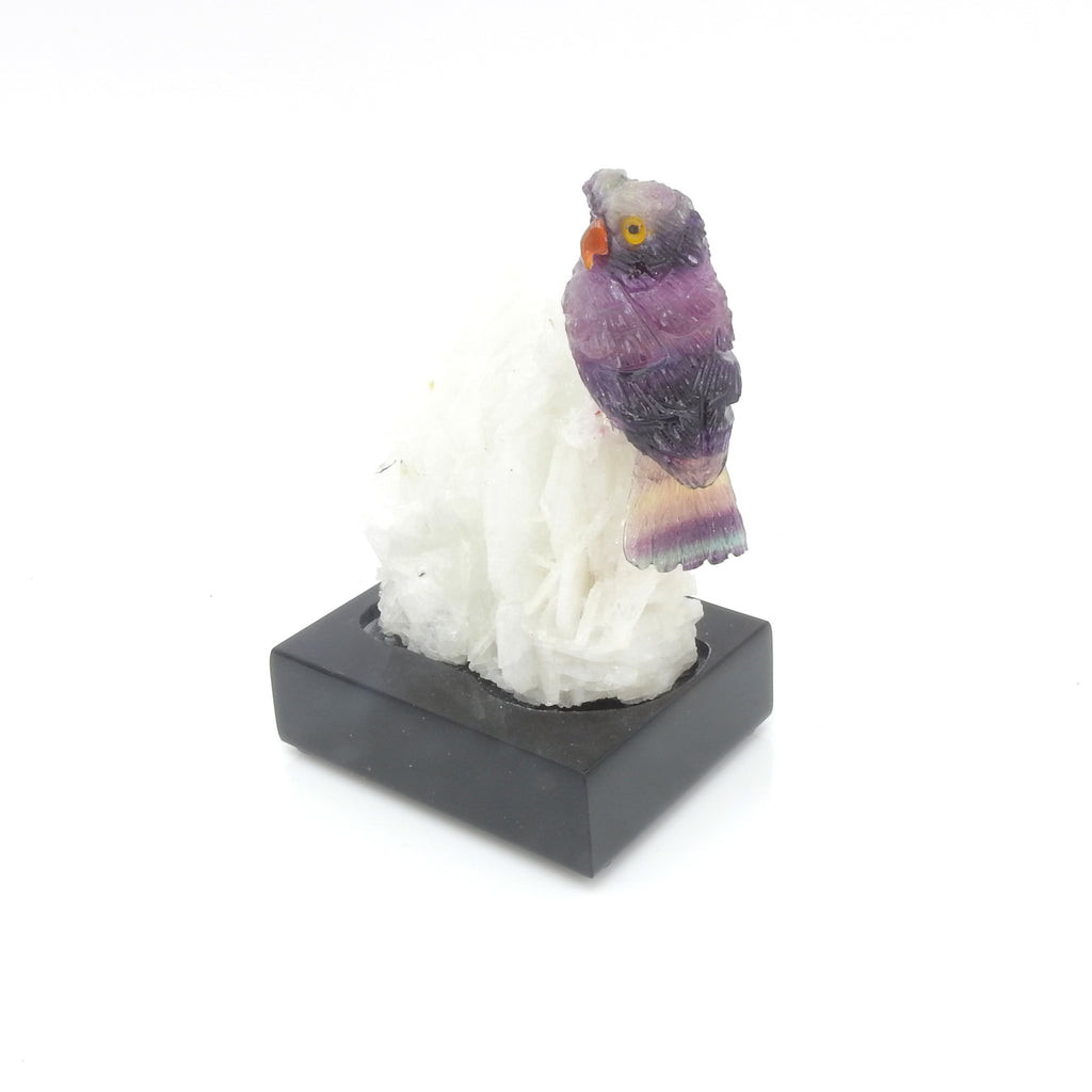 Carved Fluorite Owl On Calcite
