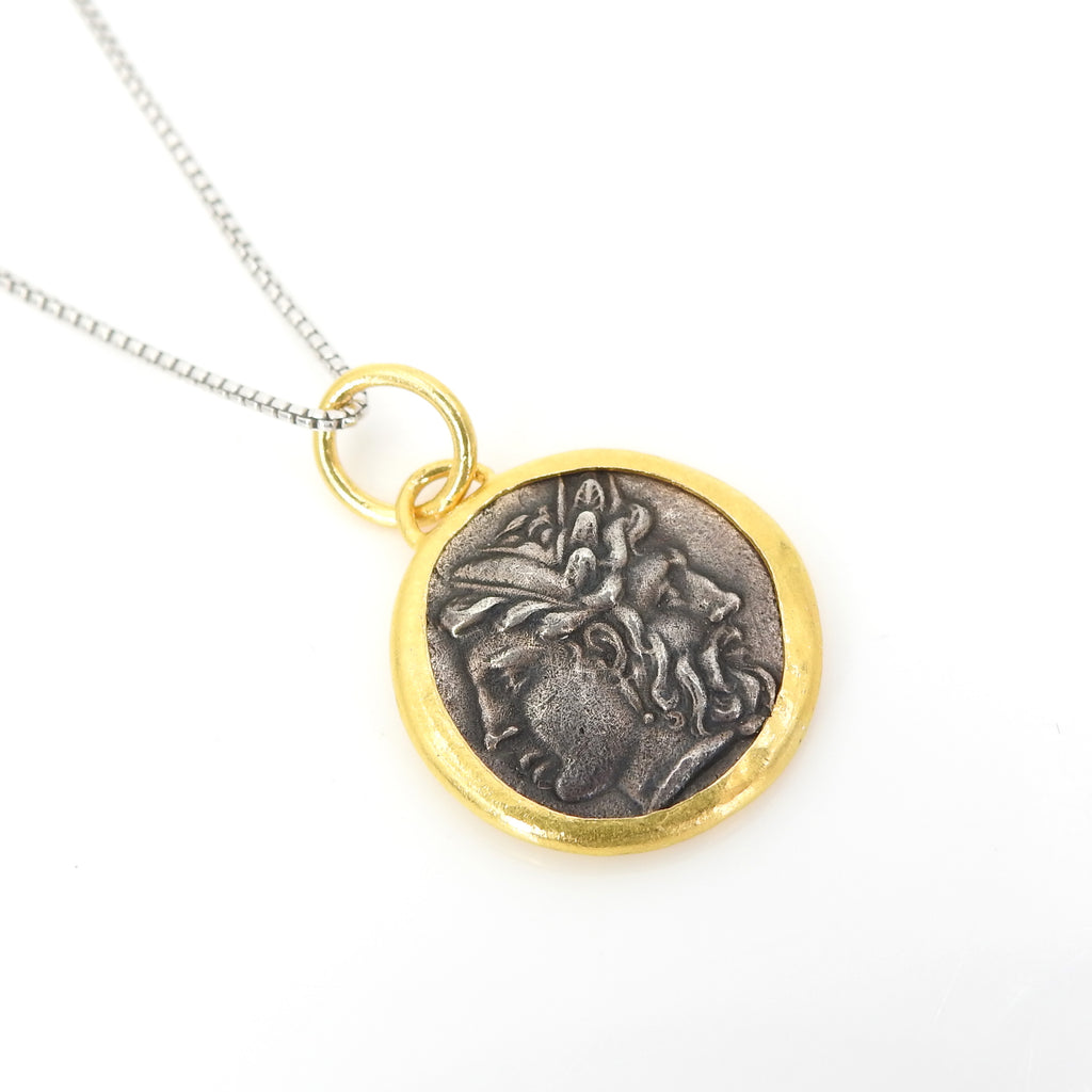 Sterling Silver 24KT Gold Roman God Janus Double Sided Pendant