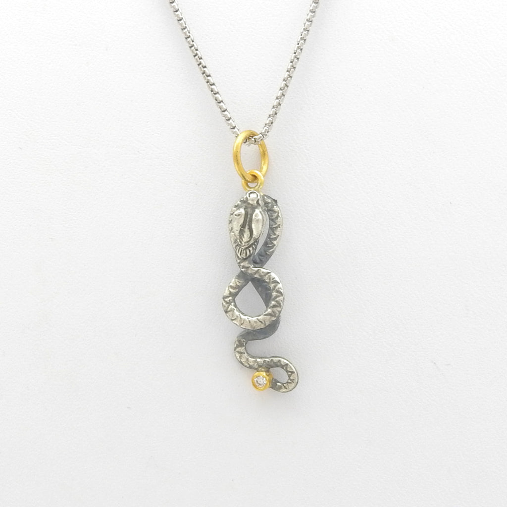 Sterling Silver Snake Pendant w/ 24KT Gold & Diamond Accents