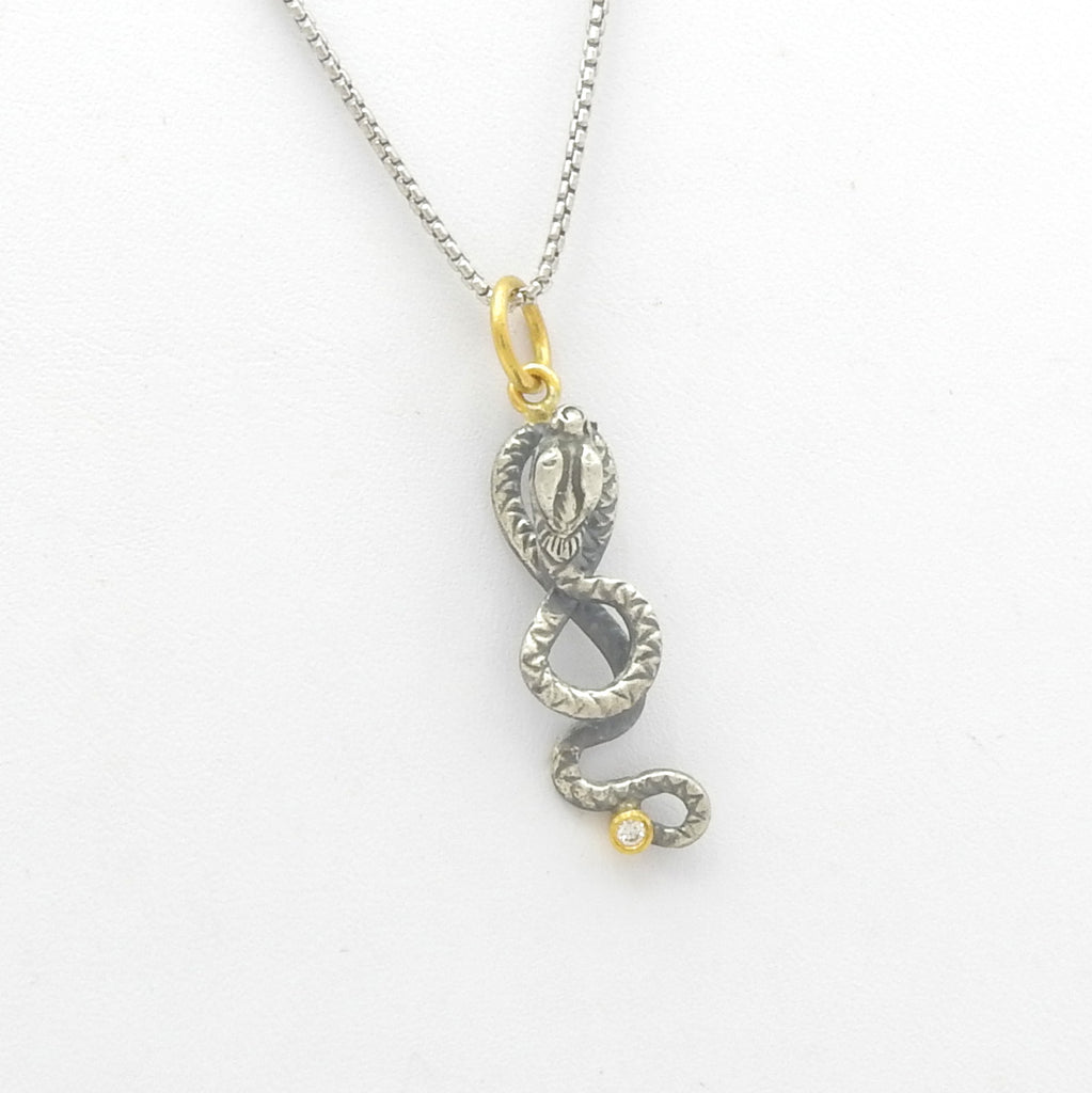 Sterling Silver Snake Pendant w/ 24KT Gold & Diamond Accents