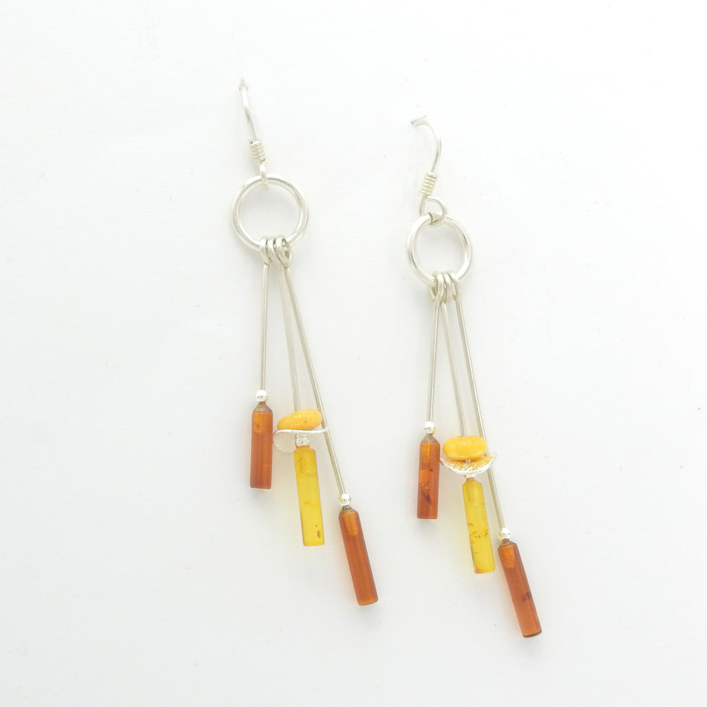 Sterling Silver Long Amber Dangle Earrings