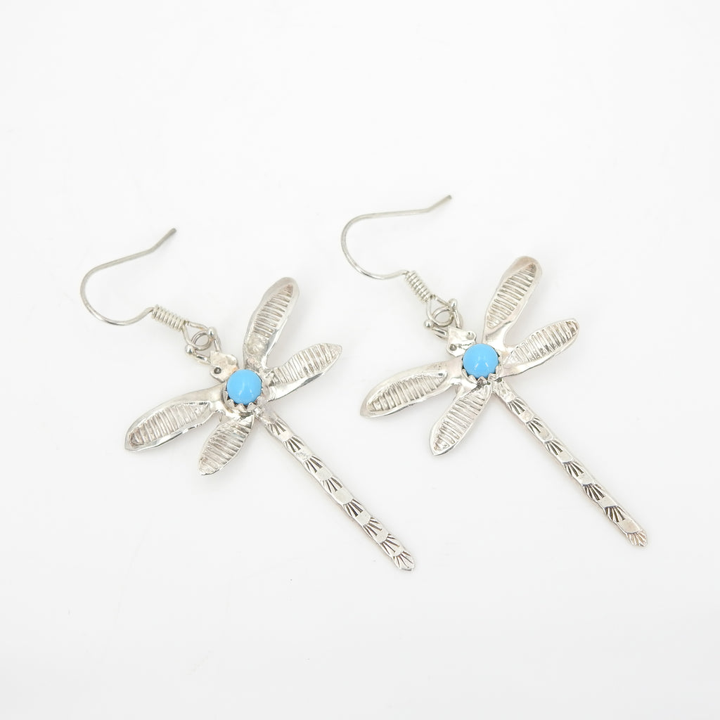 Sterling Silver Native American Dragonfly & Turquoise Earrings