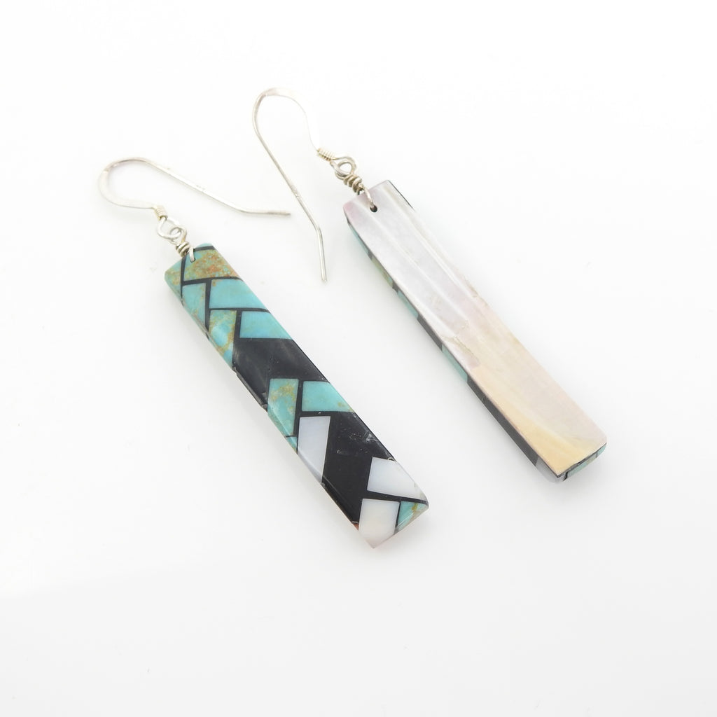 Sterling Silver Turquoise & Onyx Inlay Earrings