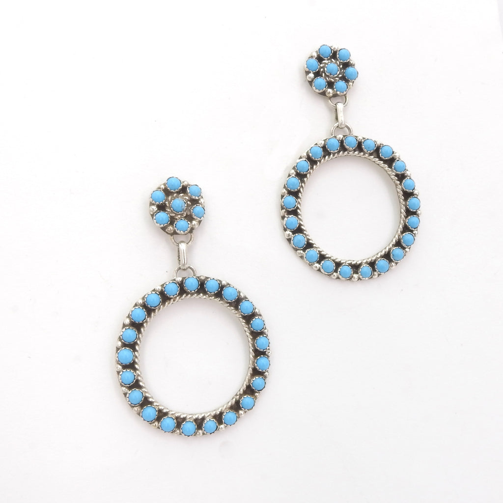 Sterling Silver Native American Sleeping Beauty Turquoise Dangle Earrings