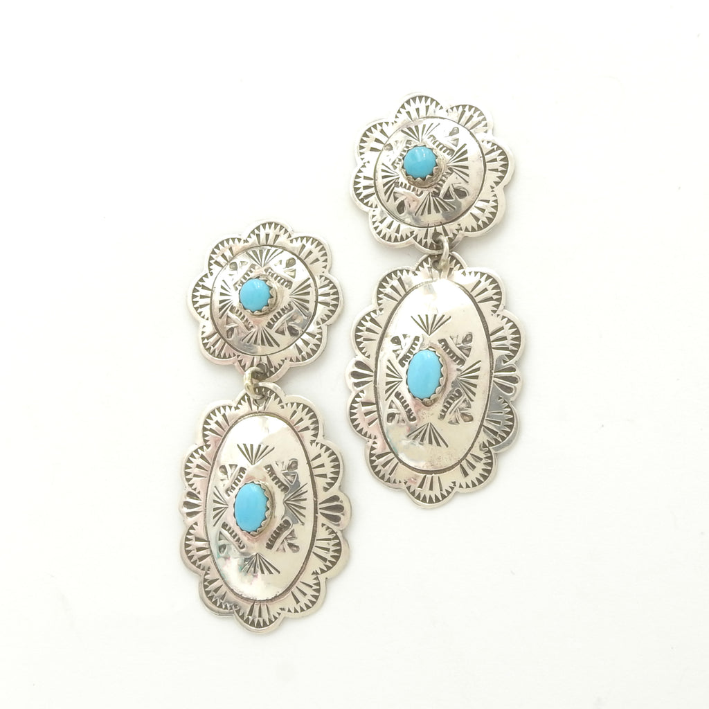 Sterling Silver Native American Double Concho Turquoise Earrings