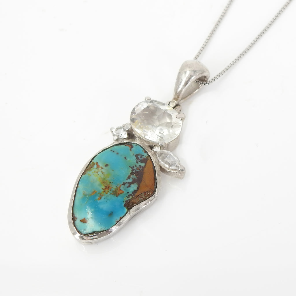 Sterling Silver Turquoise & White Topaz Pendant