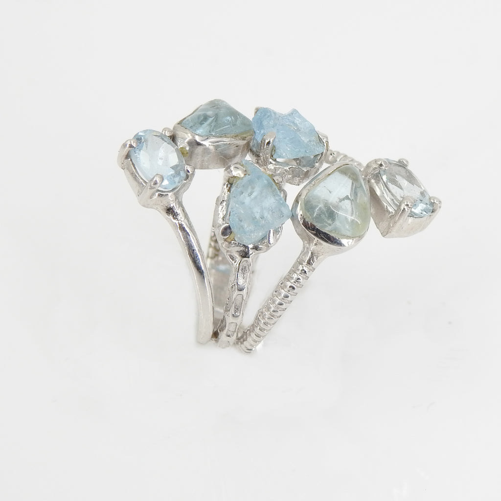 Sterling Silver Aquamarine Ring Size 7
