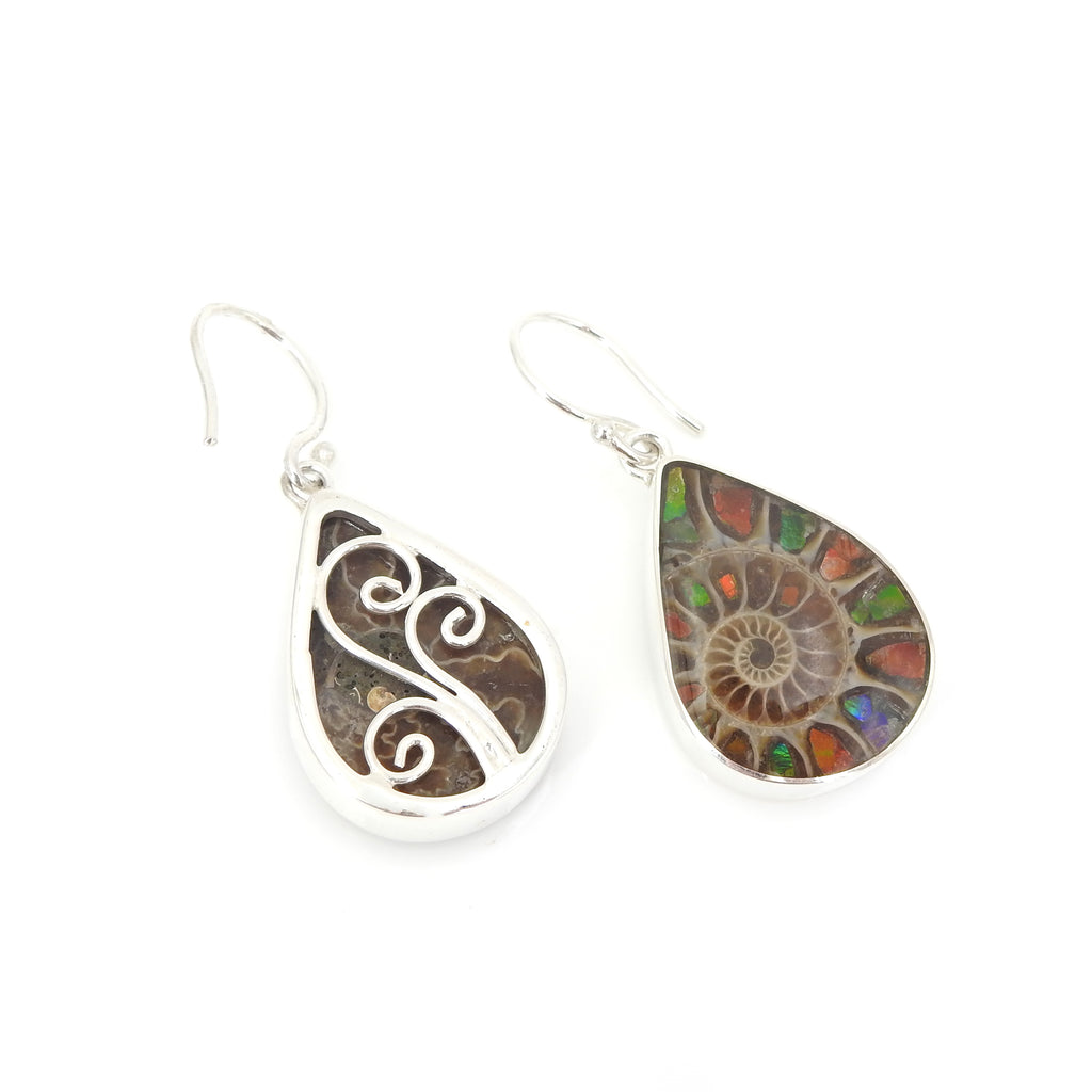 Sterling Silver Ammonite & Ammolite Inlay Earrings
