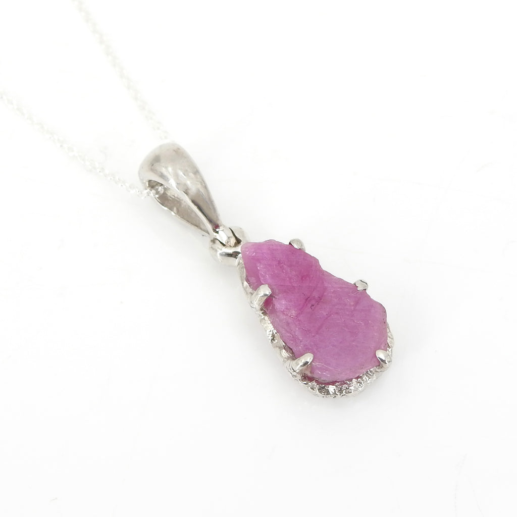 Sterling Silver Small Rough Ruby Pendant