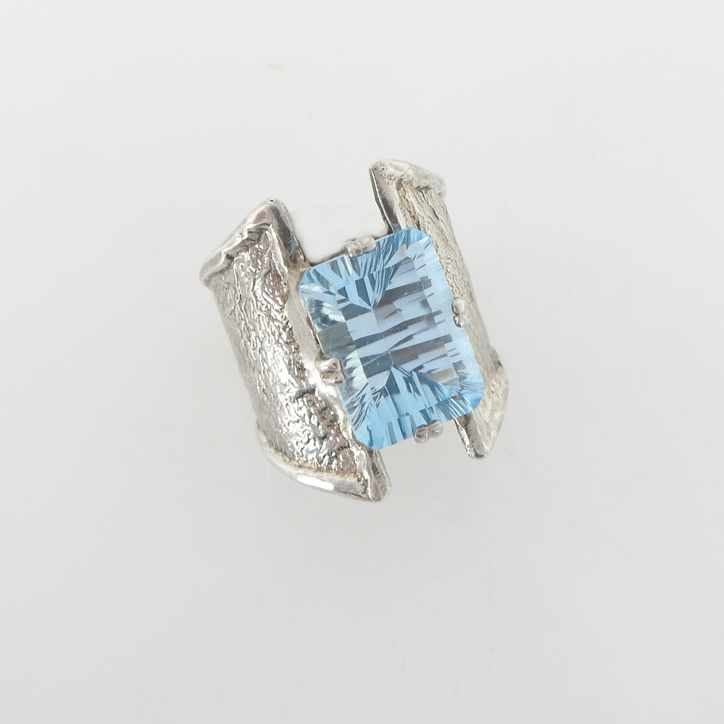Sterling Silver Emerald Cut Blue Topaz Ring SZ 7.25
