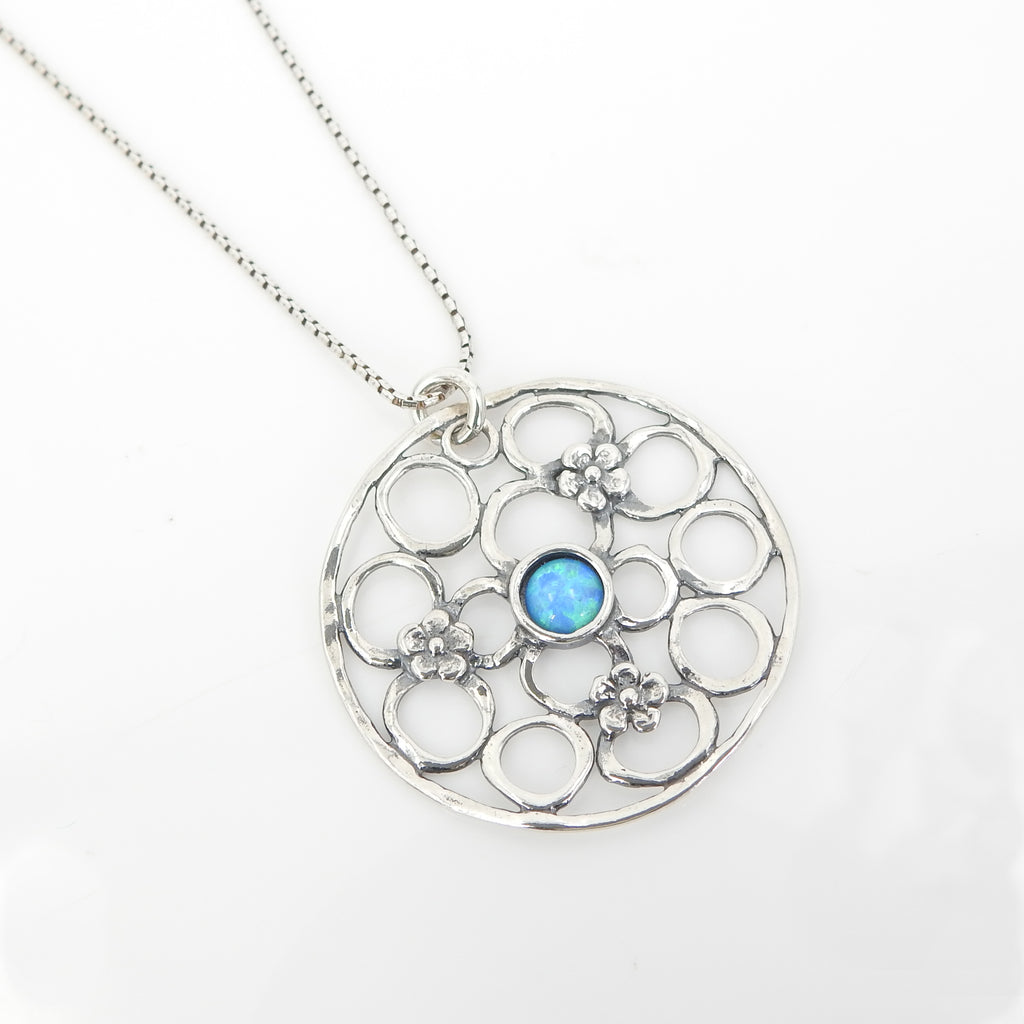 Sterling Silver Opal and Flower Pendant