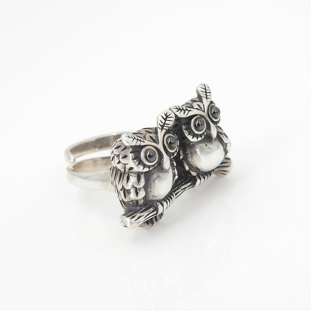 Sterling Silver Double Owl Adjustable Ring