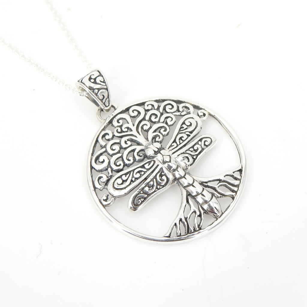 Sterling Silver Tree of Life w/ Dragonfly Pendant