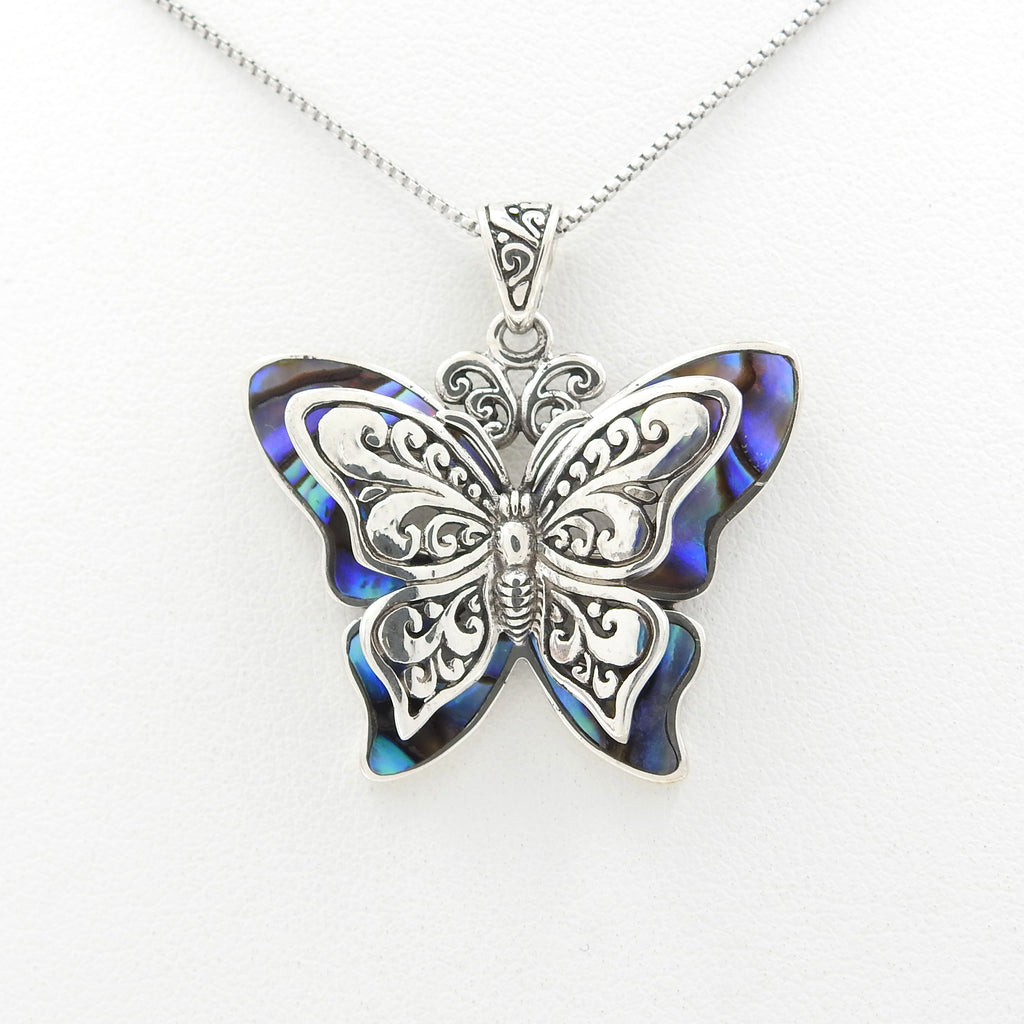 Sterling Silver Butterfly & Abalone Pendant