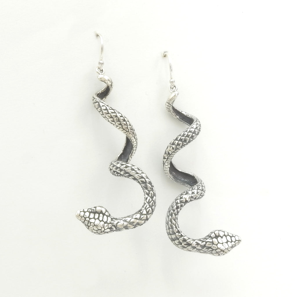 Sterling Silver Long Snake Earrings