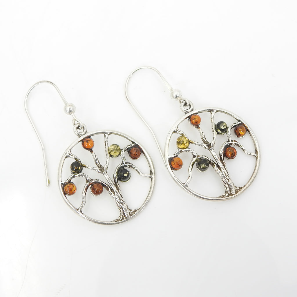 Sterling Silver Tree of Life Amber Earrings