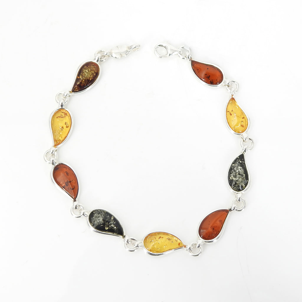 Sterling Silver Mixed Amber Bracelet