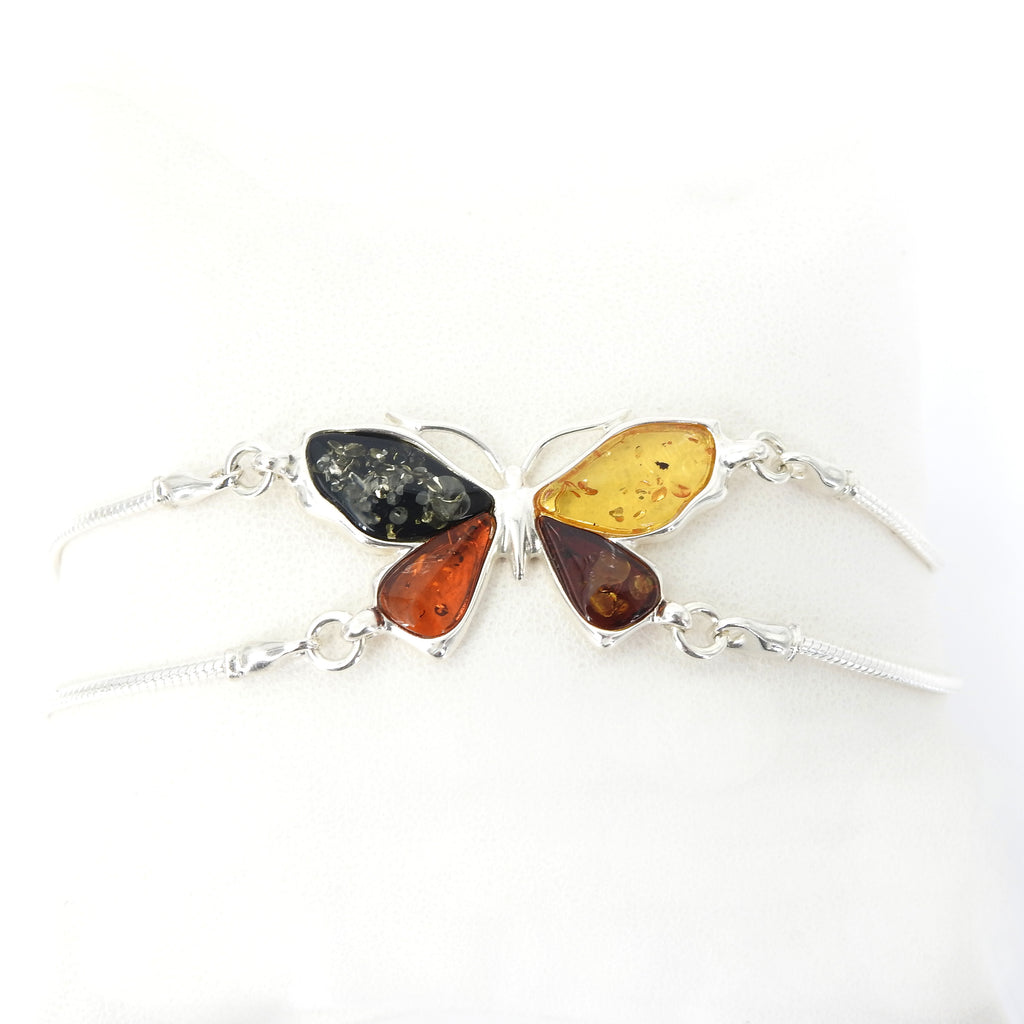Sterling Silver Mixed Amber Butterfly Bracelet