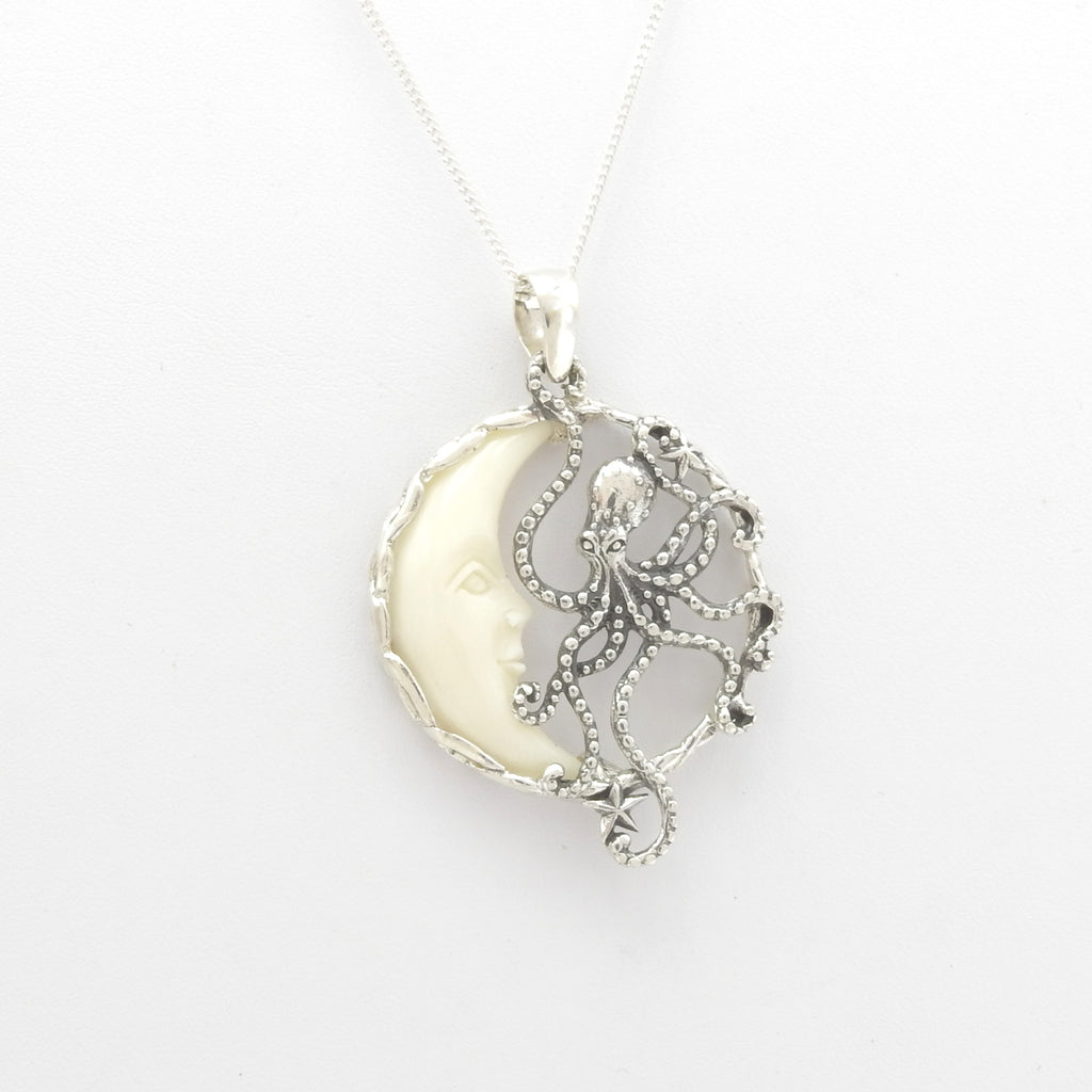 Sterling Silver Octopus & Half Moon Pendant
