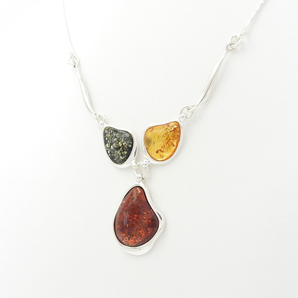 Sterling Silver Mixed Amber Necklace