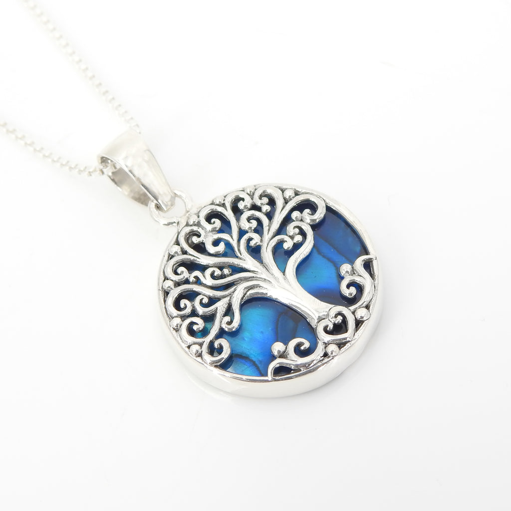 Sterling Silver Tree of Life w/ Blue Abalone Pendant