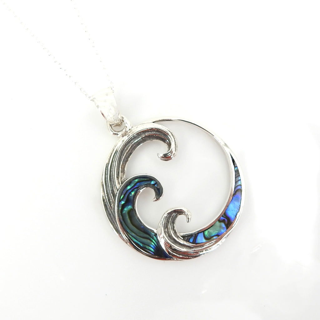 Sterling Silver Abalone Wave Pendant