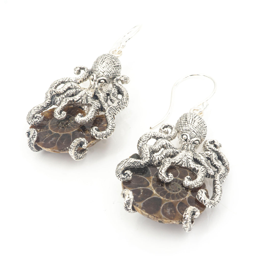 S/S Octopus W Ammonite Earrings