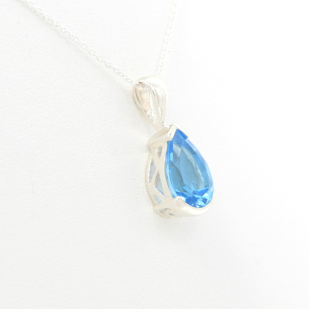 Sterling Silver Pear Shaped Blue Topaz Pendant