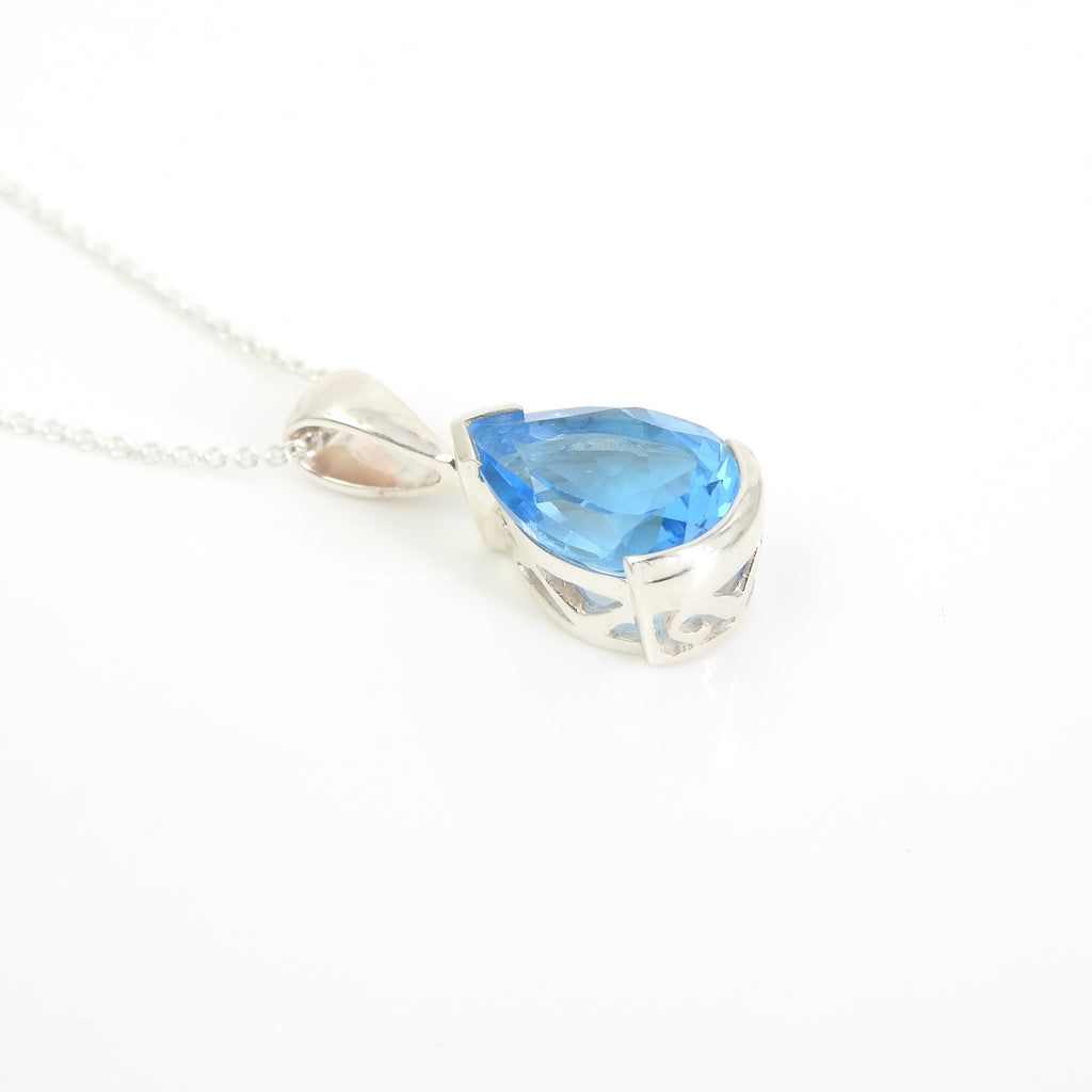 Sterling Silver Pear Shaped Blue Topaz Pendant