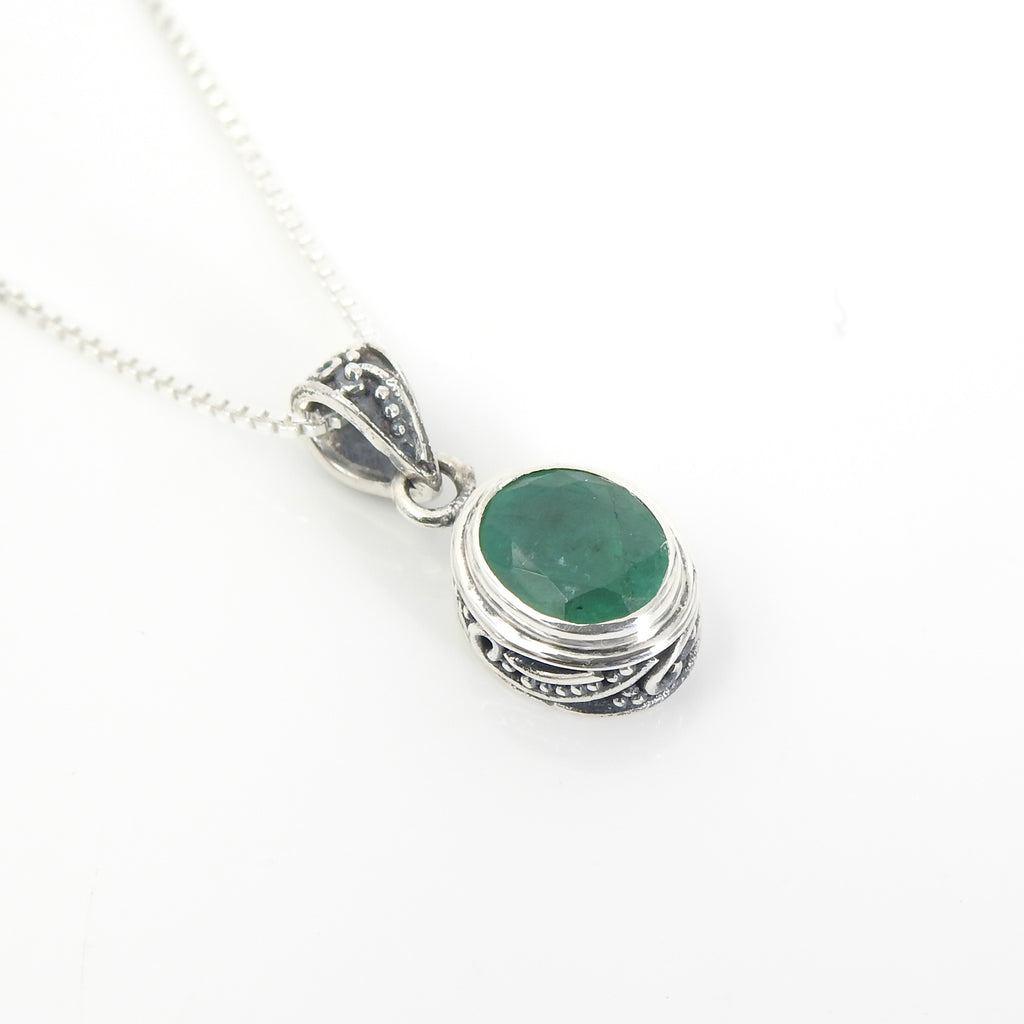 Sterling Silver Small Oval Emerald Pendant