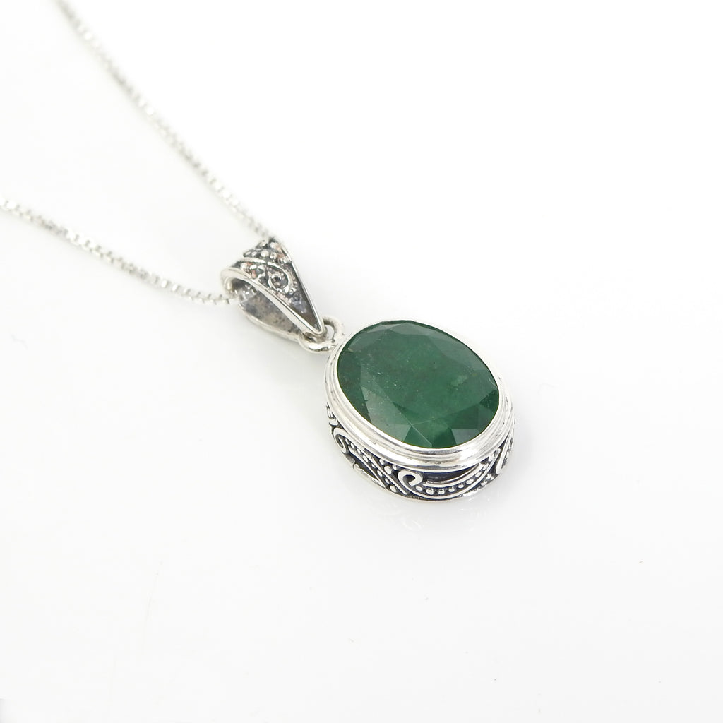 Sterling Silver Oval Emerald Pendant