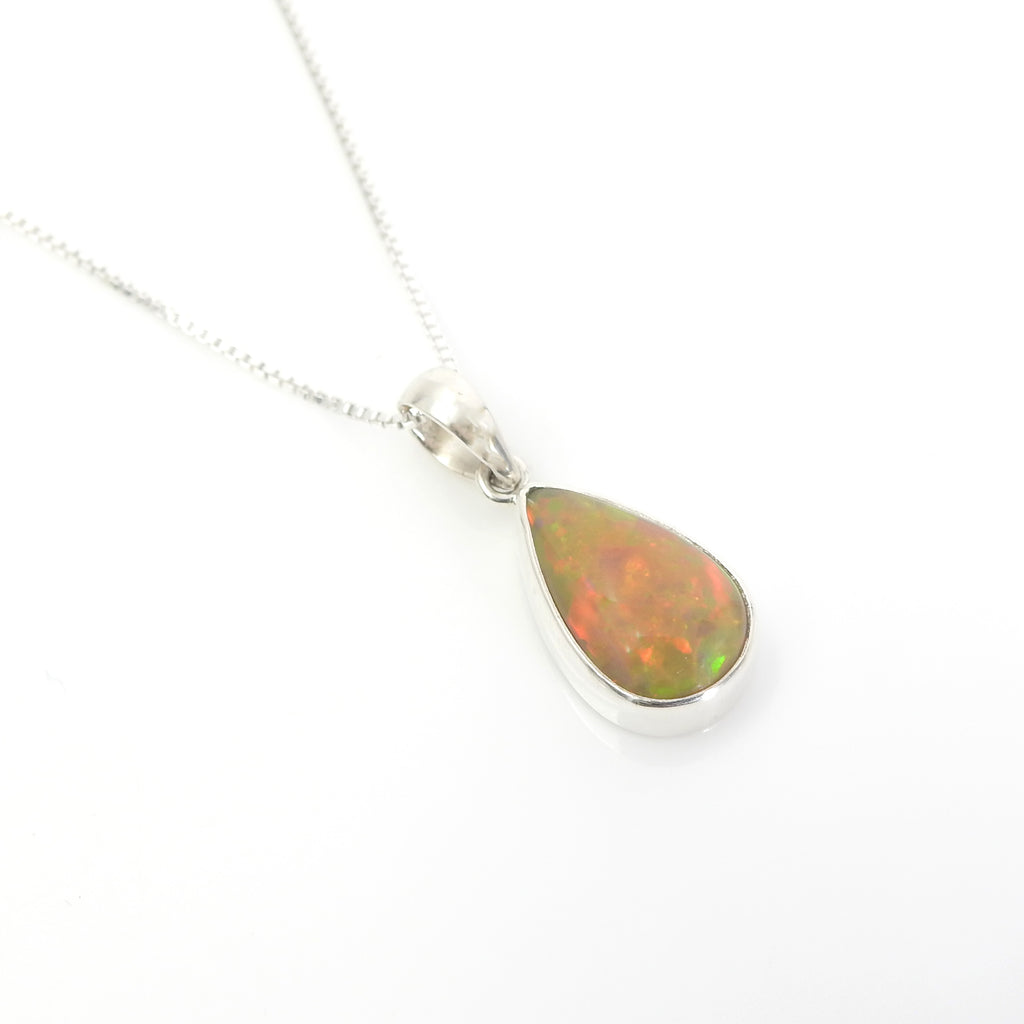 Sterling Silver Teardrop Shaped Ethiopian Opal Pendant