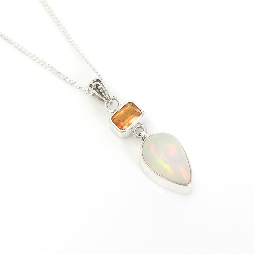 Sterling Silver Created Opal & Citrine Pendant
