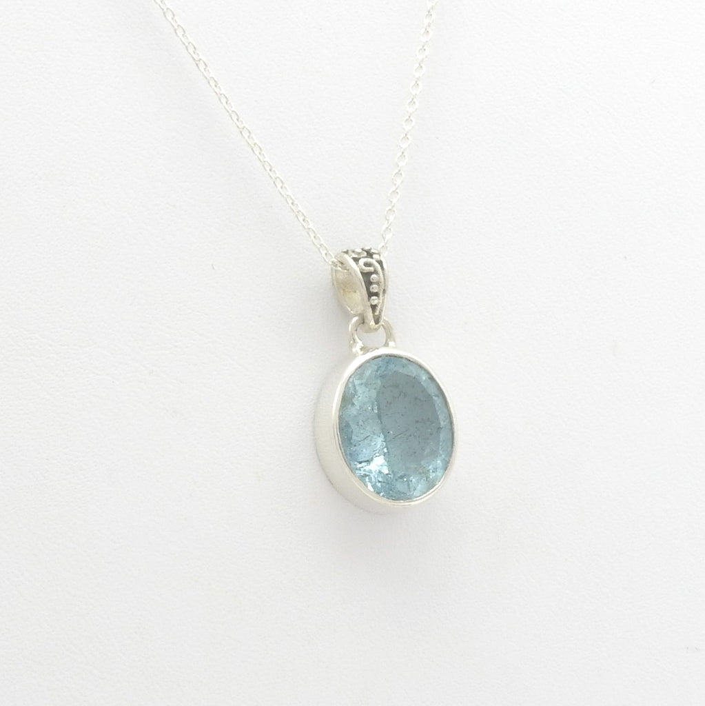 Sterling Silver Faceted Aquamarine Pendant