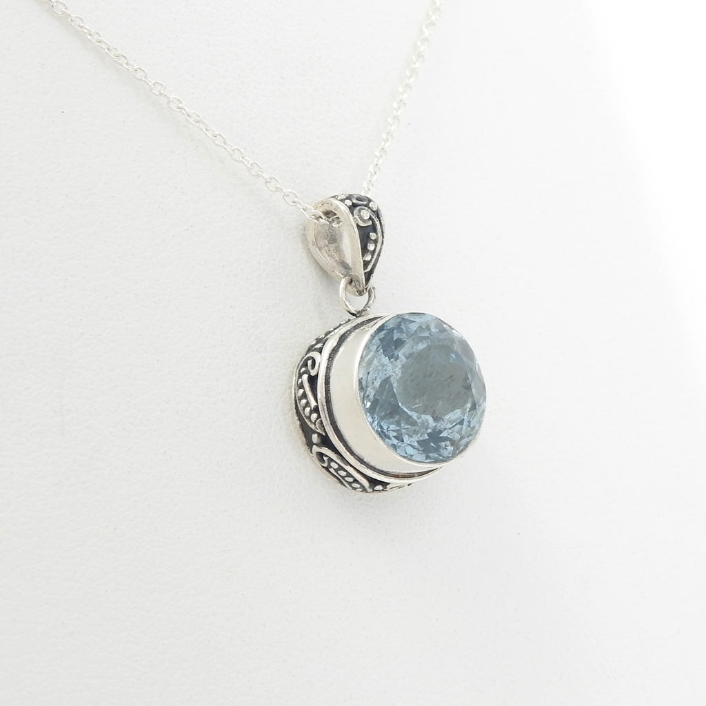 Sterling Silver Faceted Round Aquamarine Pendant