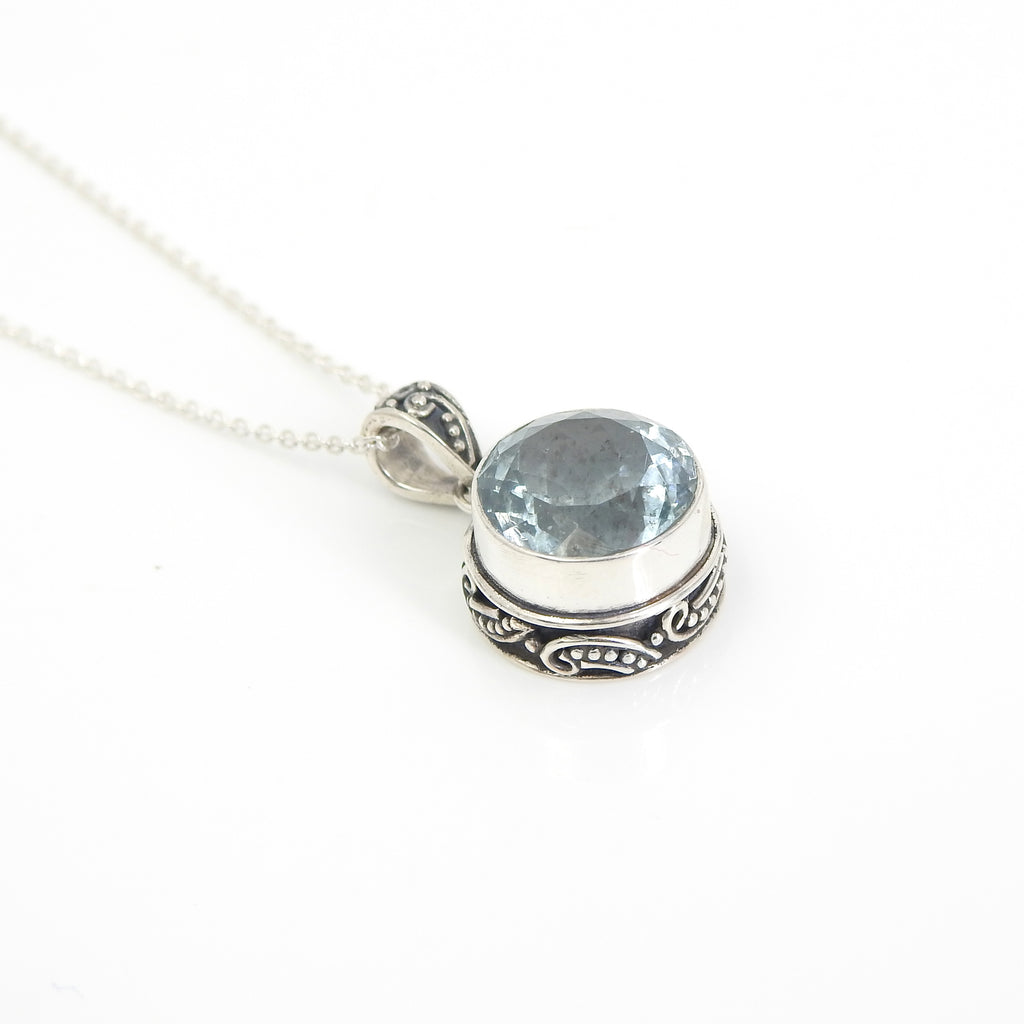 Sterling Silver Faceted Round Aquamarine Pendant