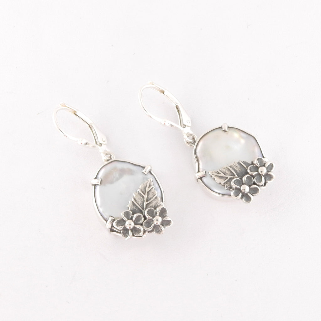 Sterling Silver Mabe Pearl w/ Flower Detail Earrings