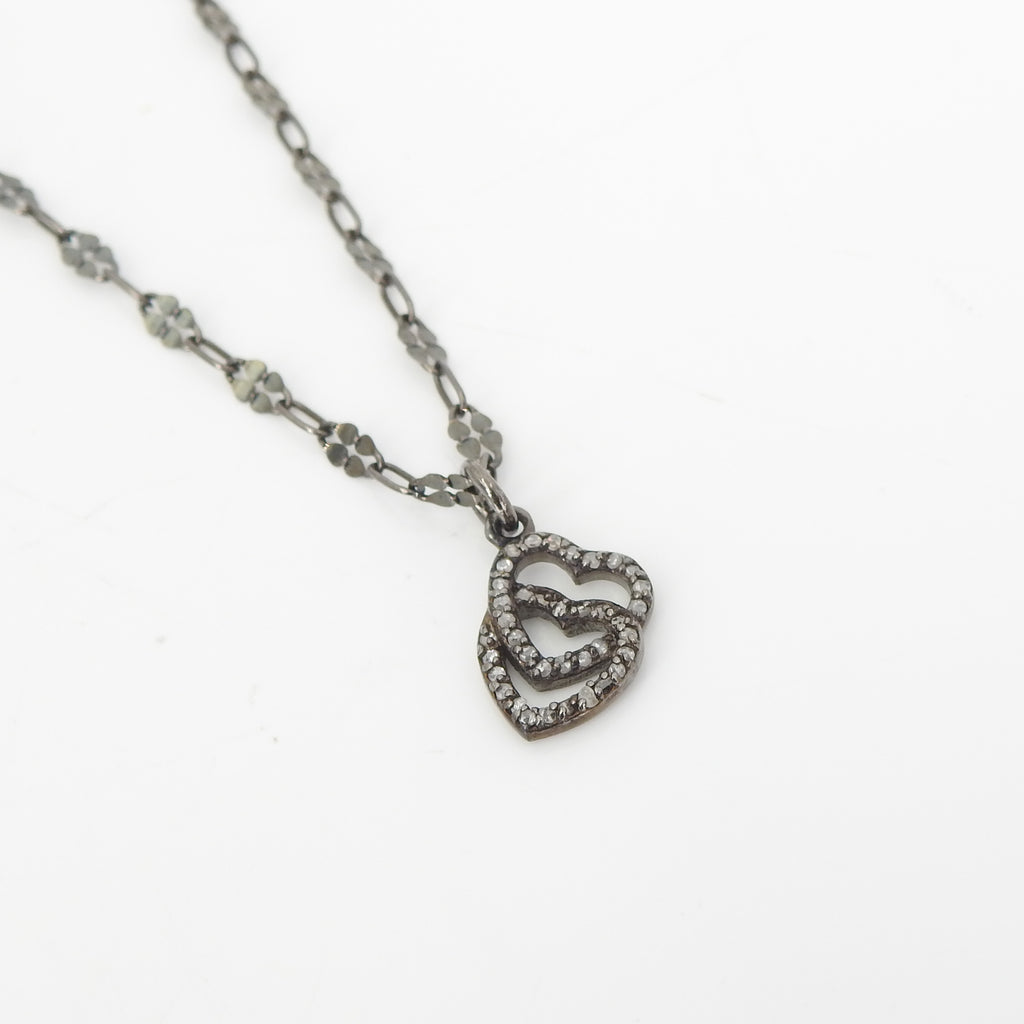 Sterling Silver Double Heart w/ Diamond Accents Necklace