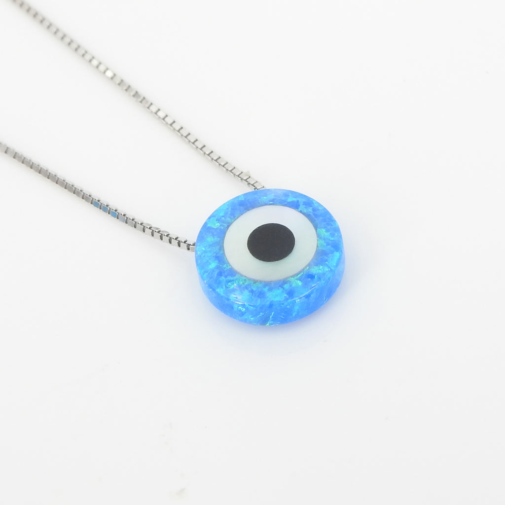 S/S Created Opal Evil Eye Necklace