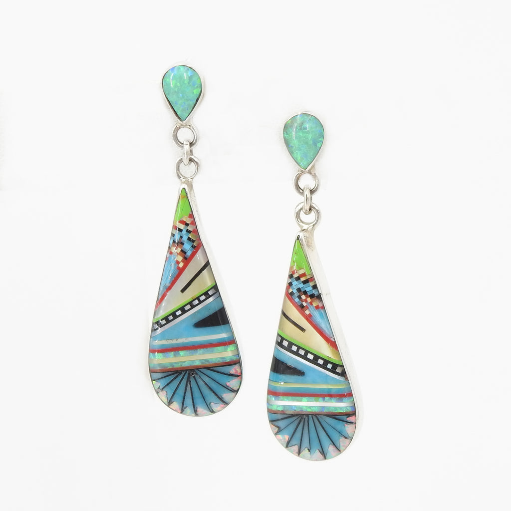 Sterling Silver Turquoise & Opal Inlay Earrings