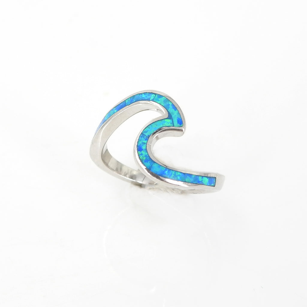 Sterling Silver Created Opal Wave Ring SZ 8