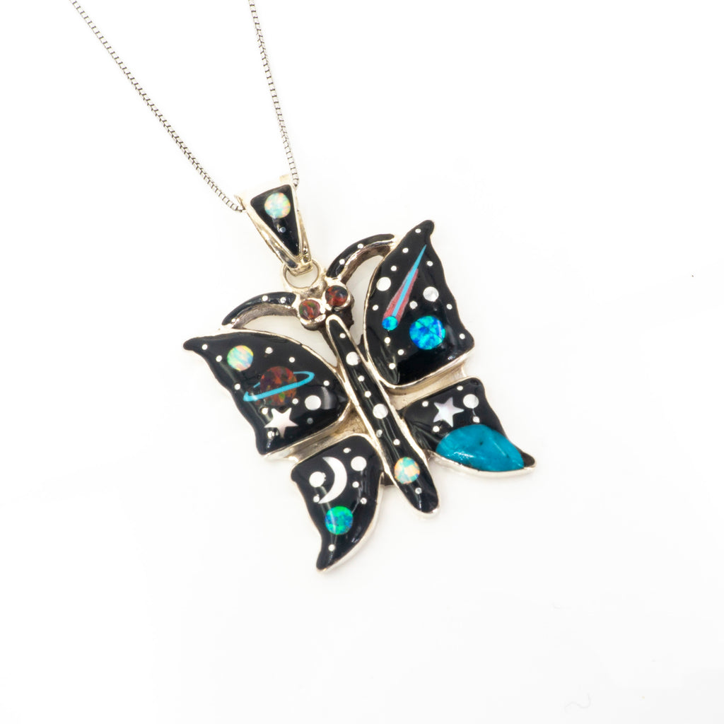 S/S Solar Inlay Butterfly Pendant