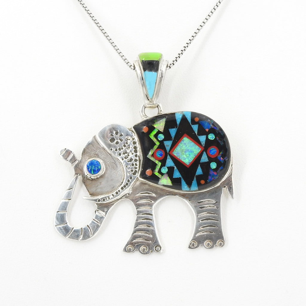 S/S Inlay Elephant Pendant