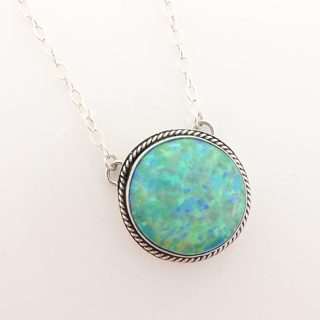 Sterling Silver Created Opal Necklace