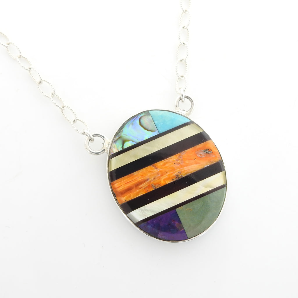 Sterling Silver Double Sided Galaxy Inlay Necklace
