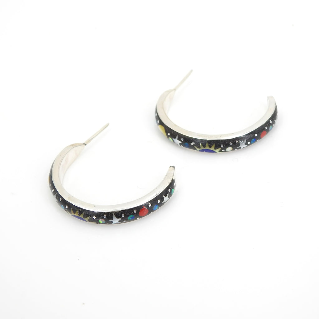 Sterling Silver Galaxy Inlay Hoop Earrings