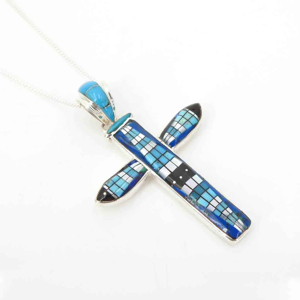 Sterling Silver Cross Inlay Pendant