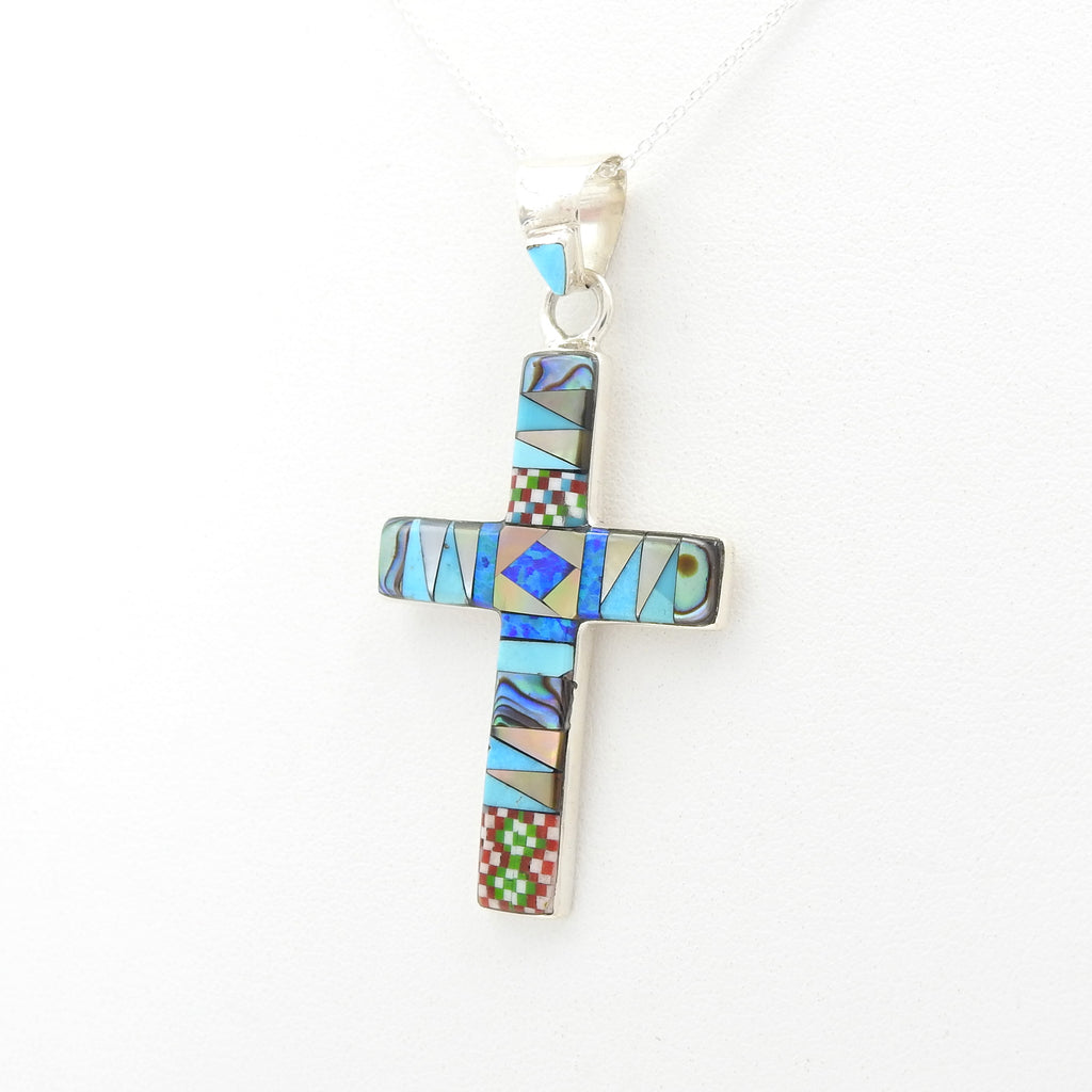 Sterling Silver Cross Inlay Pendant